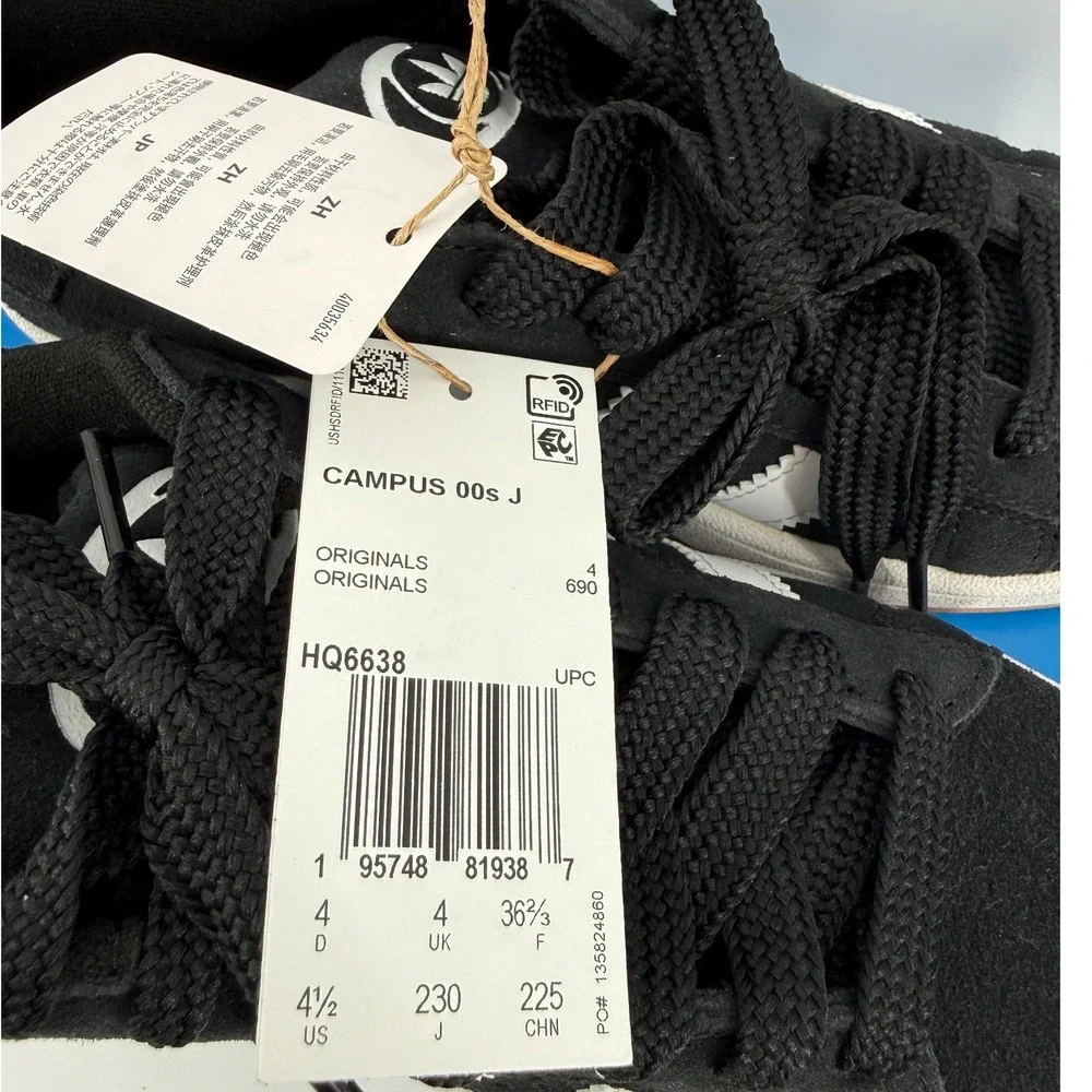 Adidas Campus 00s J Kids Sneakers Core Black White Gum HQ6638 Size 4.5Y NEW